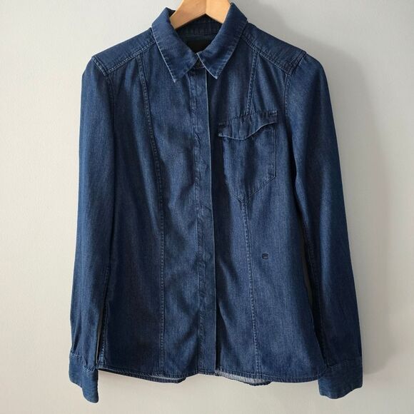 G-Star Raw Tacoma Classic Tapered Covered Snap Closure Denim Shirt Size M - Picture 3 of 7